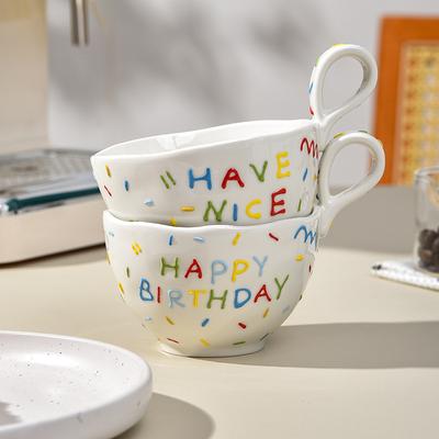 Kleine frische Zuckernadelgriff Tasse Keramiktasse Neues Geburtstagsgeschenk Haferflocken Frühstückstasse Milchkaffeetasse