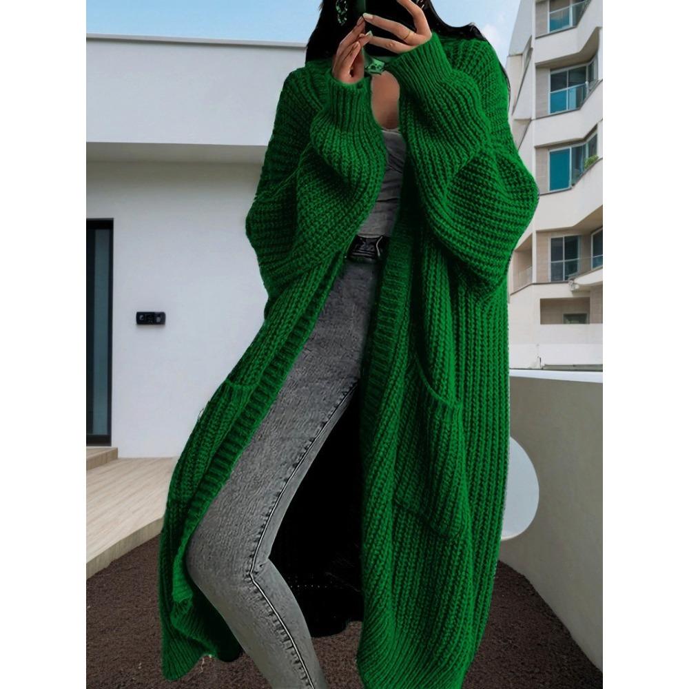 Mid-Length Lazy Style Casual Knit Cardigan Women Spring Autumn Winter Loose Versatile Long Sleeve Sweater Coat