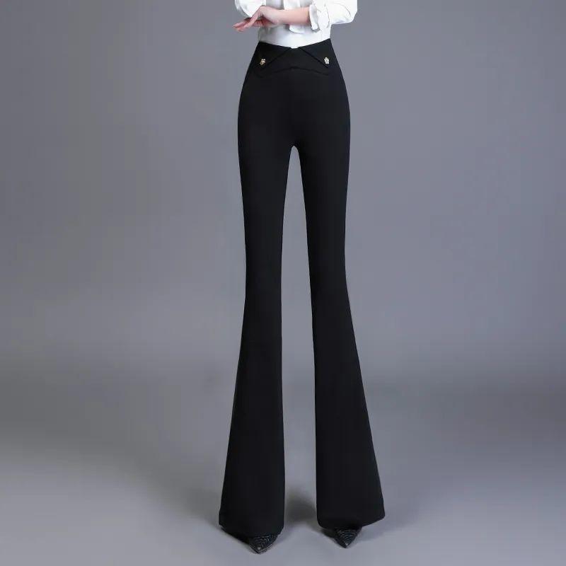Elegant Fashion Women High Waist Suit Pants Spring Autumn New Simple Slim Korean Streetwear Casual Solid All-match Flare Trouser
