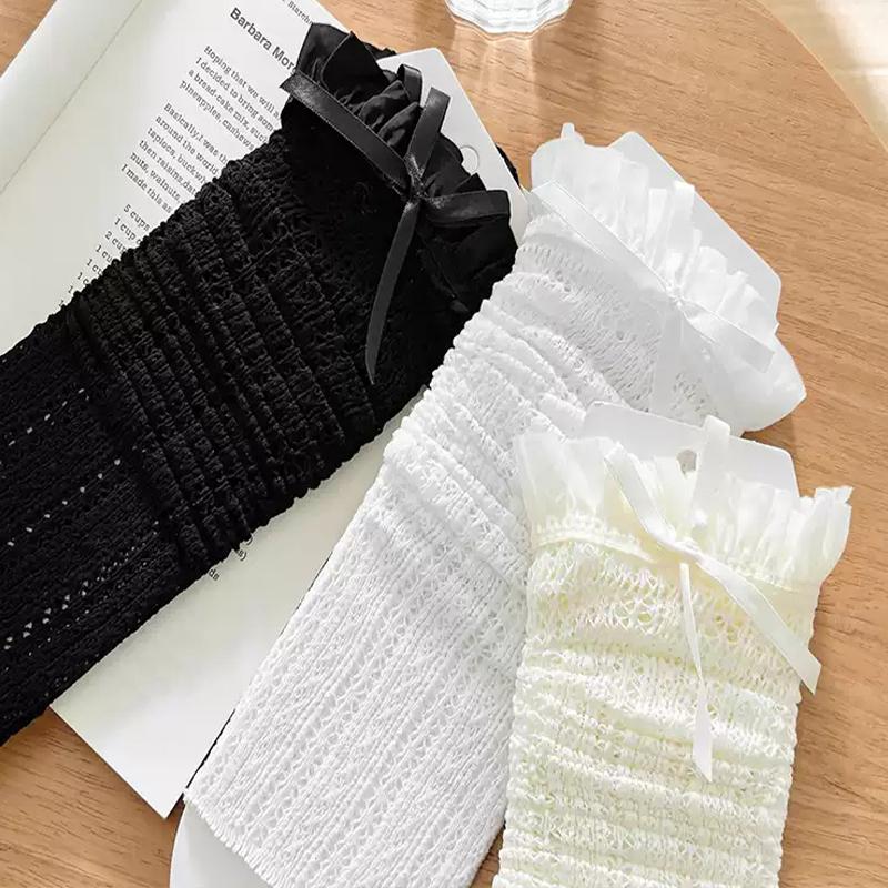 Japansk Söt Spetskantad Knähög Strumpa Med Rosett För Kvinnor