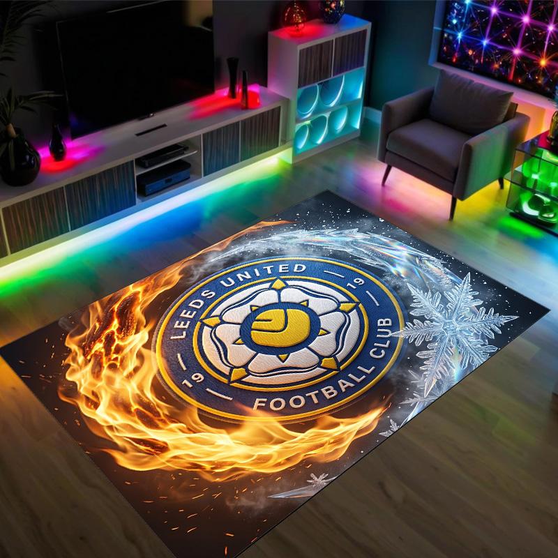 Leeds United Football Design Crystal Velvet Carpet Cozy Non?Slip Printed Rug For Bedroom Living Room Entrance