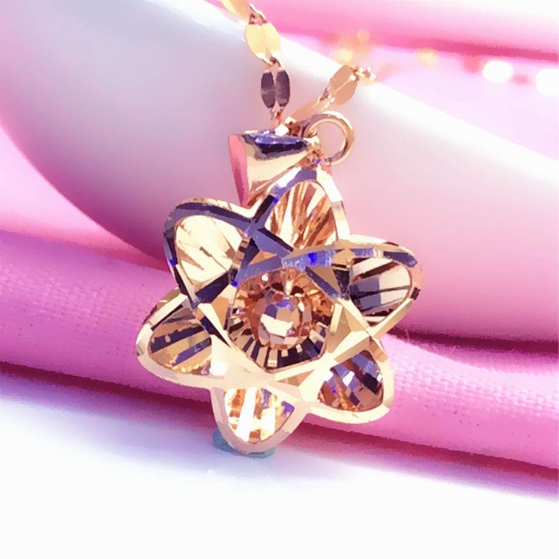 Purple Gold Hollowed-Out Super Flash Flower Plated Rose Gold Trendy Fashion Colored Gold Pendant Necklace