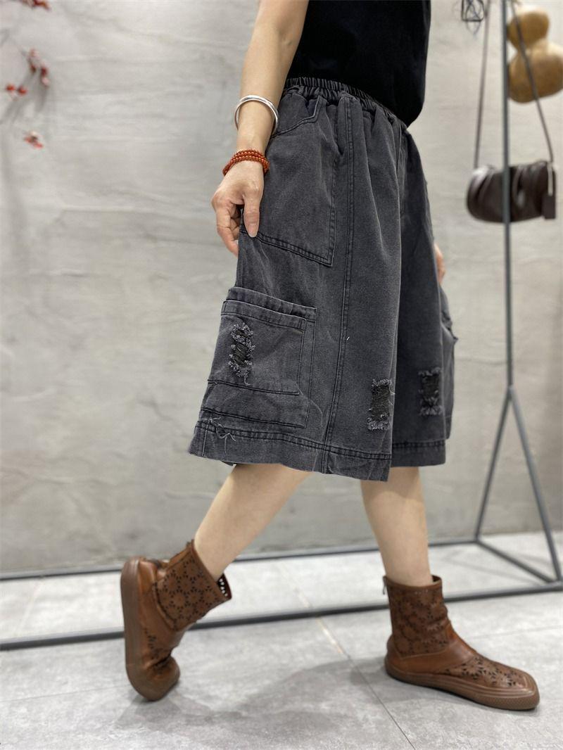 

Plus Size European-Style Black Denim Wide-Leg Capris - Slimming & Trendy for Women 2XL (170-205 jin) чёрный