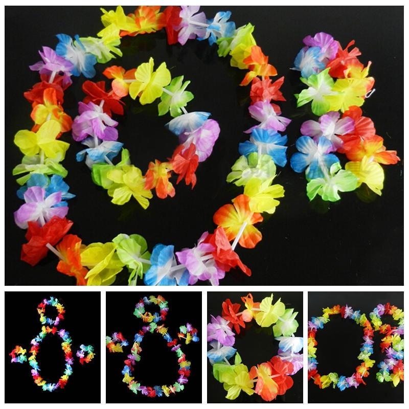 4 Pcs/Set Hawaiian Tropical Hula Luau Grass Dance Head Neck Wrist Garland
