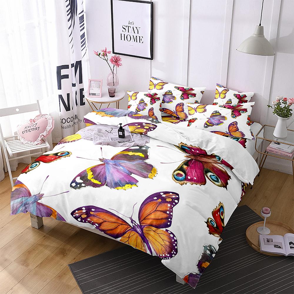 Butterfly Bedding Set 3D Flower Duvet Cover Quilt Cover with Zipper Queen Double Microfiber Comforter Set Kid Girl ChristmasGift