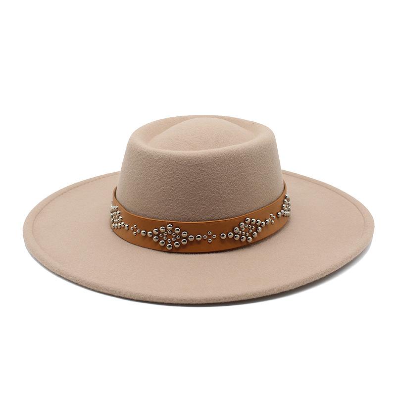 New Fedora Hats For Women 9.5cm Wide Brim Khaki Black Felted Dress Hat Panama Church Men Jazz Hat Sombreros De Mujer