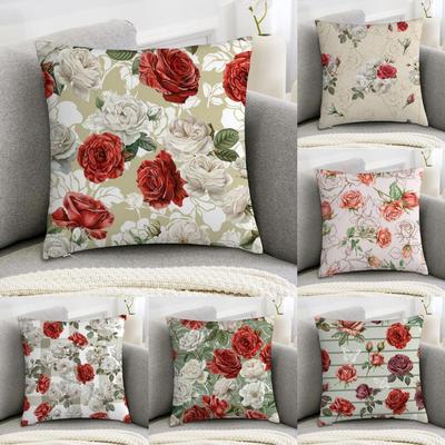 Funda de Cojín Clásica de Flores Rosas Tejido Suave de Felpa Doble Cara Impresa Funda de Cojín para Sofá para Todas las Estaciones Decoración del Hogar Regalo