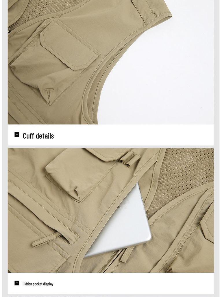 Men's Quick-Drying Multi-Pocket Vest for Outdoor, Plus Size, V-Neck, Perfect for Spring, Autumn, and Fishing