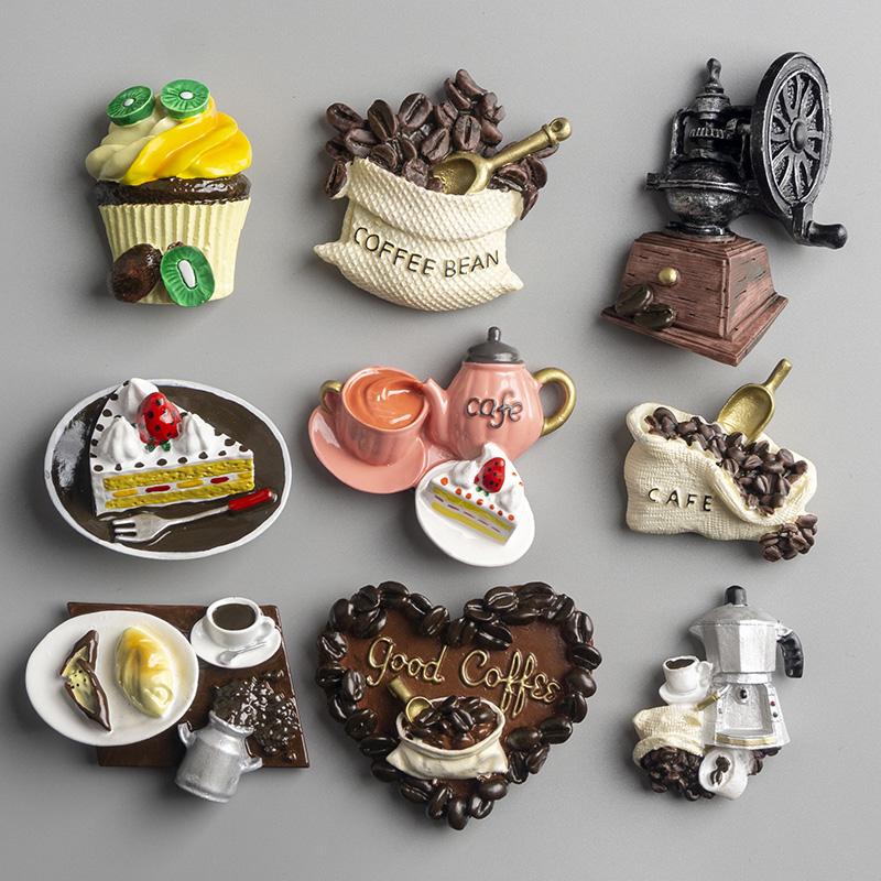 Nordic Ins Home Decoration 3D Food Macarone Coffee Refrigerator Paste Magnetic Coffee Cake Kettle Fridge Magnet Collection Gifts