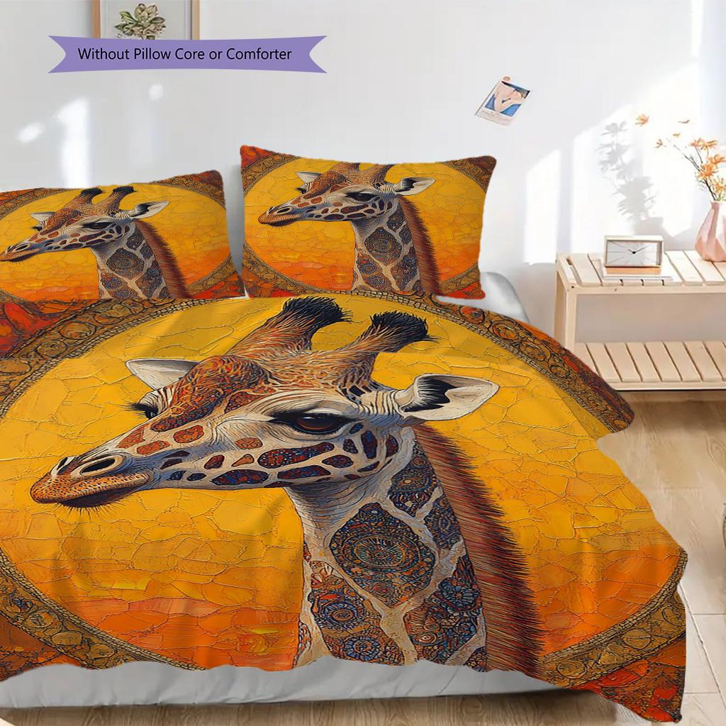 Grassland Giraffe Pattern Bedding Quilt Set Quilt Cover Pillowcase Home Decoration Birthday Gift (1 * Duvet Cover + 2 * Pillowcase, Without Core)