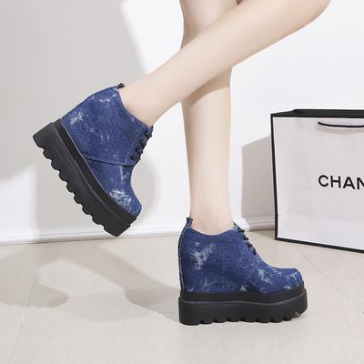 Fashion 2024 New Spring and Autumn Blue Wedge Casual Shoes Women's Thick Sole Shoes High Heel Sneakers Women's
