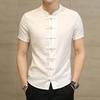 Chemise d'été pour homme style chinois col mandarin manches courtes lin coton