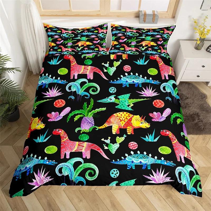 Cartoon Dinosaur Duvet Cover Cute Animal Bedding Set Microfiber Jungle Dino Christmas Theme Quilt Cover Single Double King Size