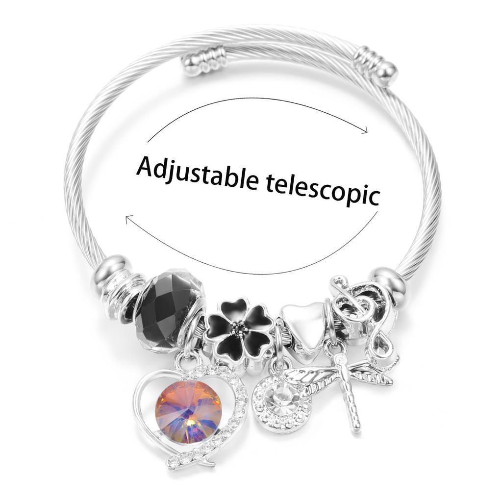Nuovo Trendy Strass Libellula Cristallo Perline Ciondolo Braccialetto Acciaio Inossidabile 4 Colori Chiusura Braccialetti Donna Bracciale Gioielli