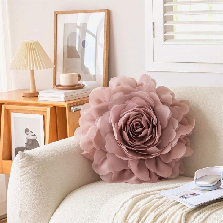 3D Rose Flower Round Throw Pillows Case Handmade Cushions Cover for Sofa Bed Living Room