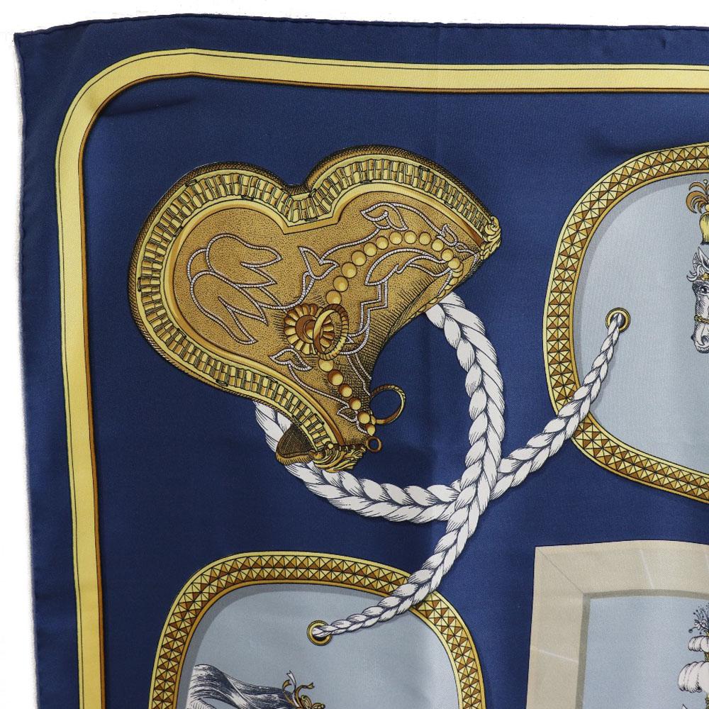 HERMES Carree90 scarf GRAND APPARAT Dressed horse Blue/yellow silk Women Used