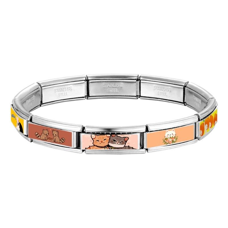 Photo Italian Modular Bracelet Band Link Connector Stainless Steel Texture Jewelry Accessories Suitable for Enthusiasts