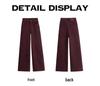 Women's Wide-Leg Wine Red Cotton Jeans - High Waist, Loose Drape, Casual for Autumn/Winter, Japanese Korean Style