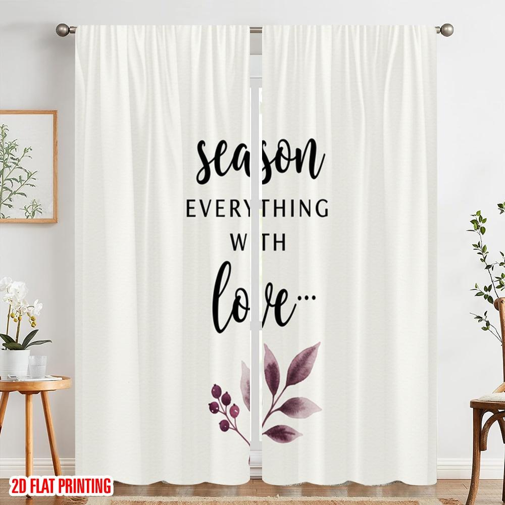 2pcs 2D Flat Printing Window Curtains Season Everything With Love 100% Polyester Without Electricity Festive Holiday Perfect for