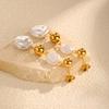 Vintage Irregular Imitation Pearl Earrings for Women, Gold Color Stainless Steel Drop Earrings, Elegant Jewelry Party Gifts