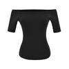 One-word collar medium-sleeved T-shirt women's summer new American Spice Girl solid color slim-fitting short bottoming top