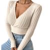 IHUASU Women's Fall Short Spice Deep V-Neck Slim Sexy Long Sleeve T-Shirt