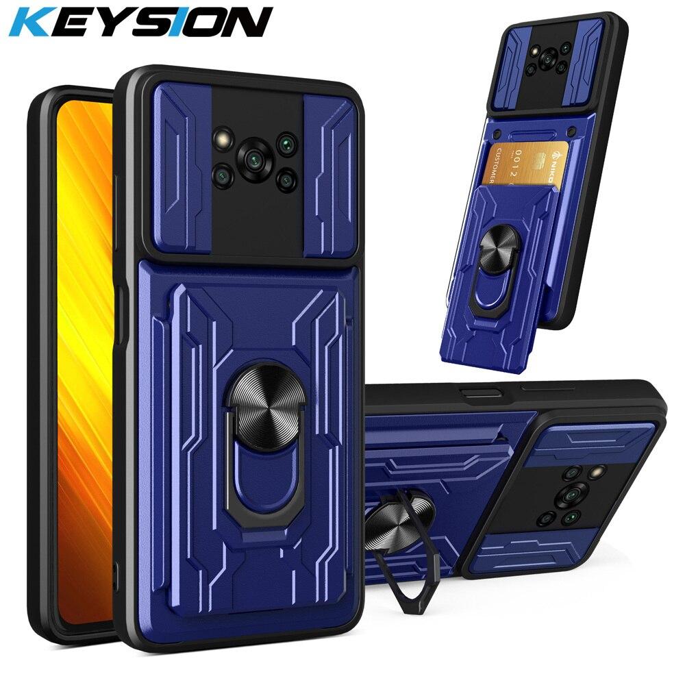 

Противоударный чехол KEYSION для Xiaomi POCO X3 NFC, сумка для карт, подставка для кольца, защита камеры, задняя крышка телефона для Xiaomi POCO X3 Pro