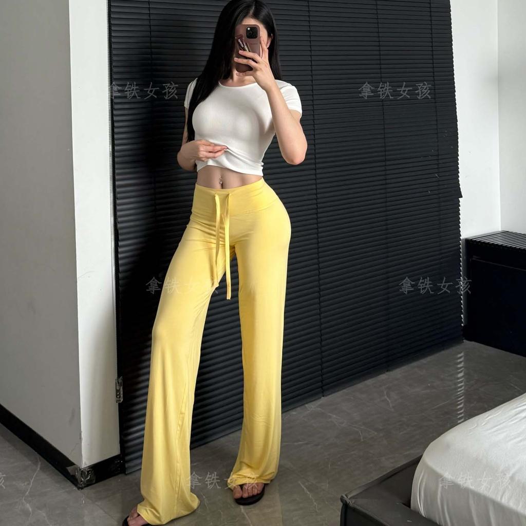 Latte girl yoga pants, women's summer thin drape, lazy and loose, slimming sweatpants, fitness training wide-leg pants