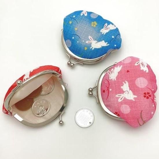 Kyosuke Japan-made Clasp Wallet Pouch Cotton 100 Animal Approximately 8.59.5cm Coin Purse Case 2.6 Sun Waraku Usagi Blue