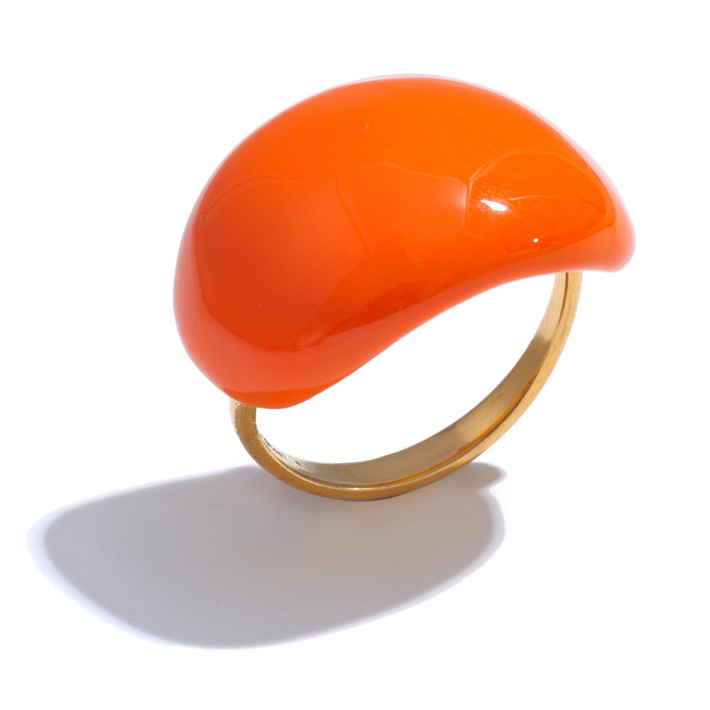 Yhpup Stainless Steel Fashion Joyful Candy Multi-Color Khaki Orange Blue White Enamel Ring Waterproof Adjustable Charm Jewelry