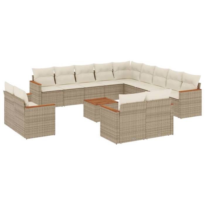 VidaXL Salon de Jardin avec Coussins 14 pcs, Canapés de Terrasse, Ensemble de Meubles de Patio, Mobilier d'Extérieur, Beige 3258936