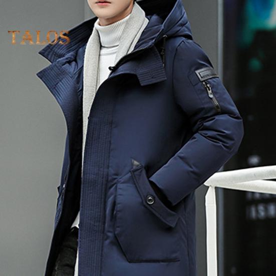 Men Cotton Coat Hooded Long Sleeve Solid Color Quilted Jacket with Multi Pockets Thickened Warm Windproof Winter Outerwear