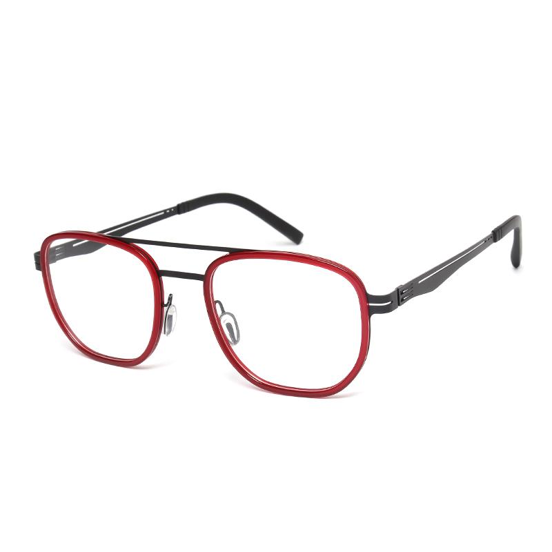 Vintage Double-Bridge Ultra-light Glasses ALL Stainless Steel Square Eyeglass for Women Men Acetate Retro Optical Eyewear