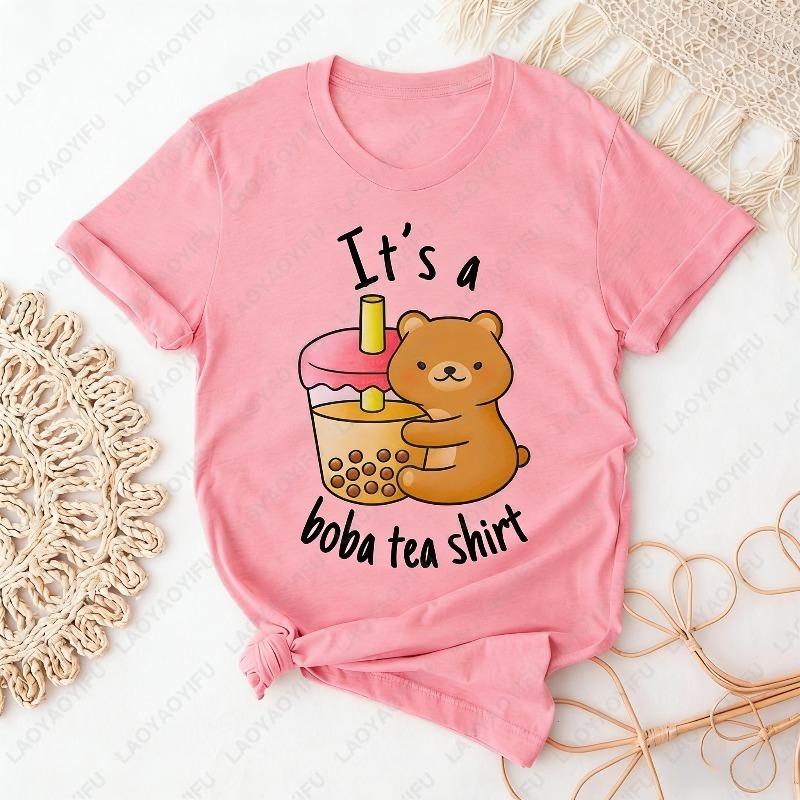 Its A Boba Tea Kawaii Bear Cotton Shirt Gift For Wife Creative Trend Casual Style Oneck Printed Unisex Tops Women Cute Tee