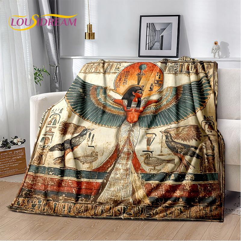 2025 Ancient Egypt Hieroglyphic Mythology Wall Painting Blanket,Soft Throw Blanket for Home Bedroom Bed Sofa Cover Child Gift