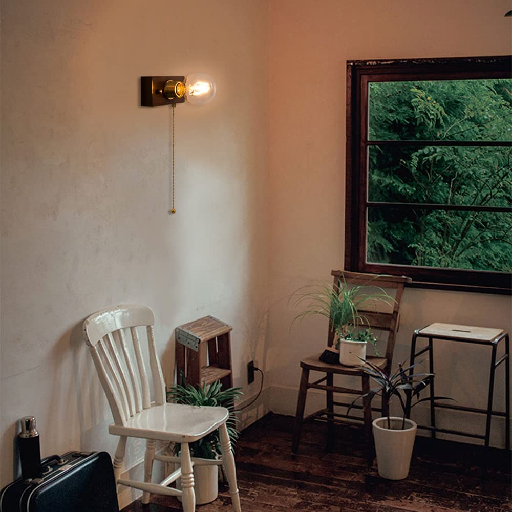 Chende Brass and Wood Retro Wall Light, Stylish Brass and Wood Finish, Single Light, Wall Lamp, E26 Gold, Modern, Indirect Lighting, Installation