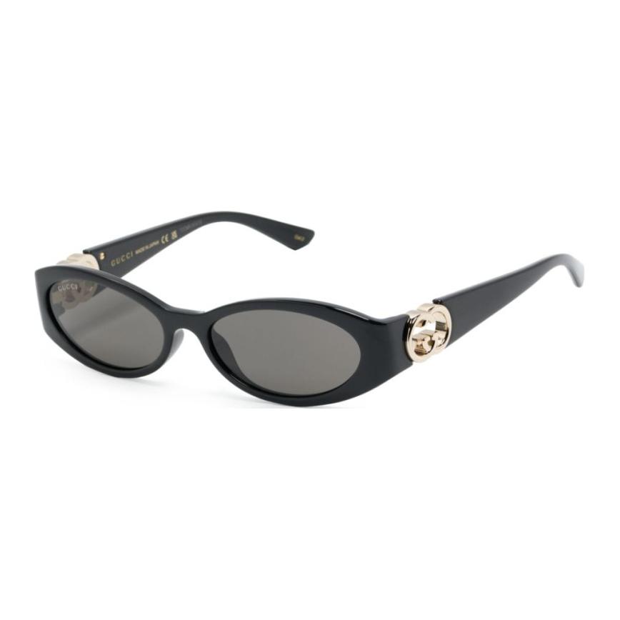 GUCCI Logo Plastic Oval Sunglasses Unisex Couple Black