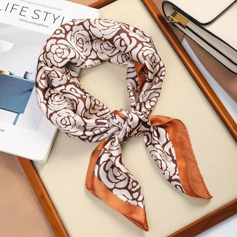 Luxury Versatile Houndstooth Printed Square Scarf Satin Sun Protection Lightweight 70 Ladies Headscarf
