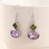 Vintage Geometric Inlaid Green Purple Synthetic Zircon Dangle Earrings for Women Bohemian Style Banquet Jewelry Accessories Gift