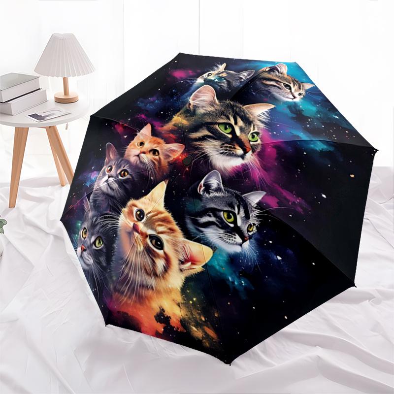 

1pc Galactic Cosmic Cat Pattern Automatic Umbrella is Fashionable and Good-Looking, a Portable 3-Fold Umbrella, Suitable for Travel and Daily Use, a T