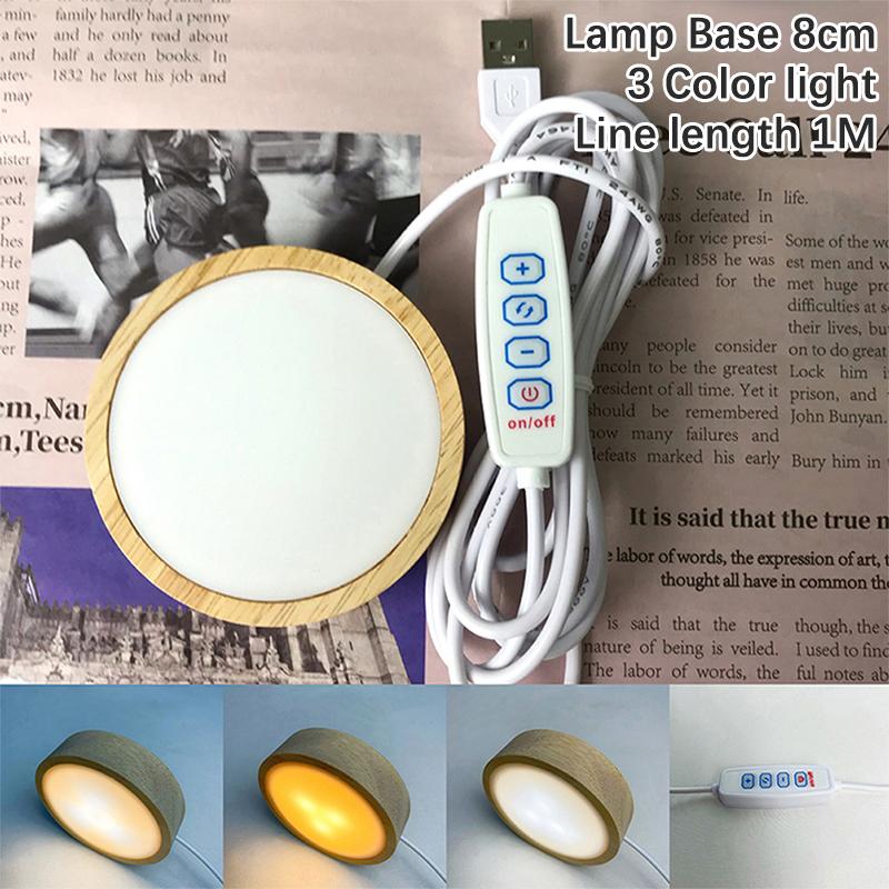 Round Wooden Led Night Light Base Display Stand For Crystals Glass Ball Decor