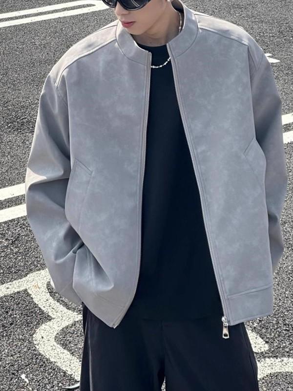 

Men s Trendy High-End Leather Stand-Up Collar Jacket: Versatile, Loose Casual Outerwear for Autumn/Winter. XL світло-сірий колір