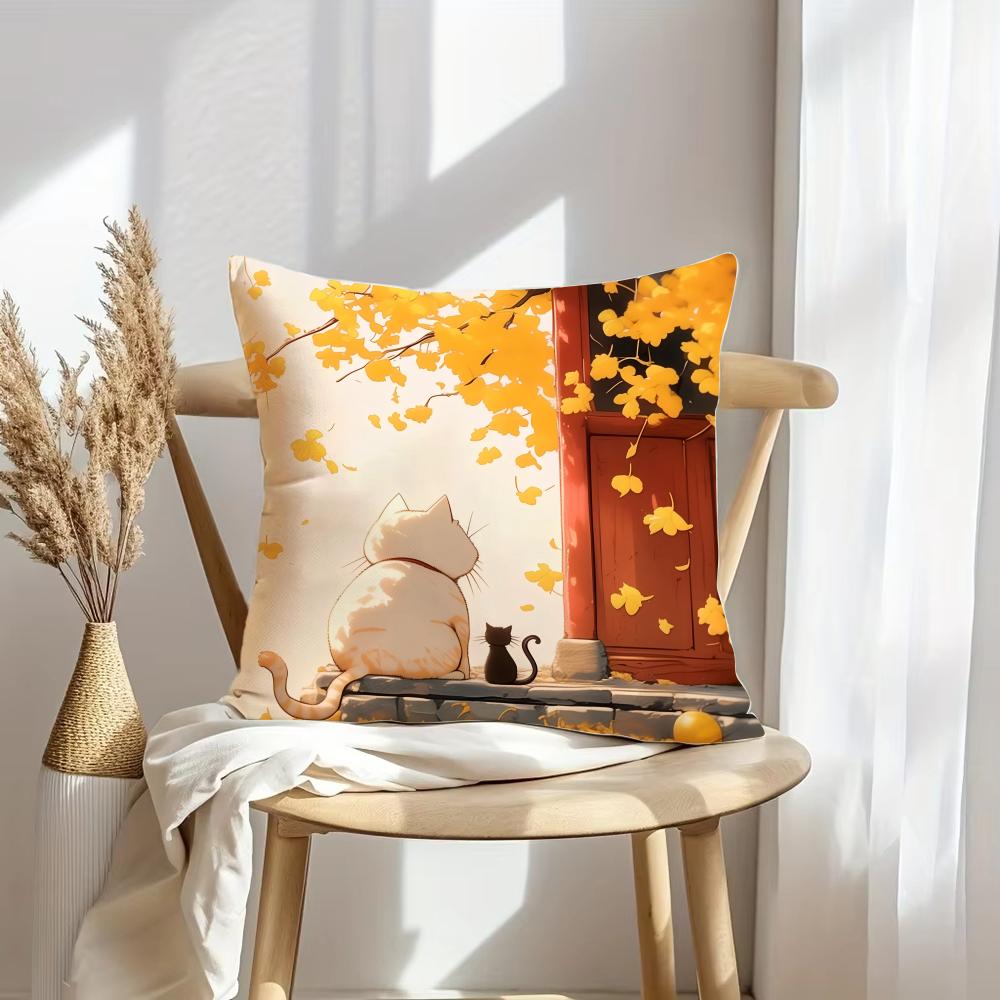 Autumn Cats Cushion Cover Soft Plush Throw Pillow Cover | Double-Sided Decorative Cushion Case | Sofa Bedroom Home Decor