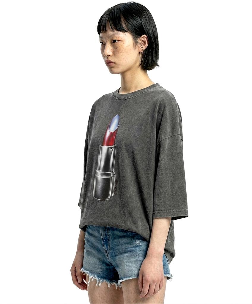 REBRENNER Dtf Lipstick Pigment Short Sleeve T-Shirt Blue