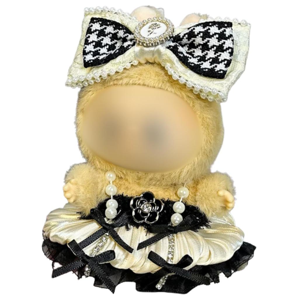 Cute Dress-Up Outfit for 17cm Plush Dolls, Compatible with Labubu, Cute Costume (Black)