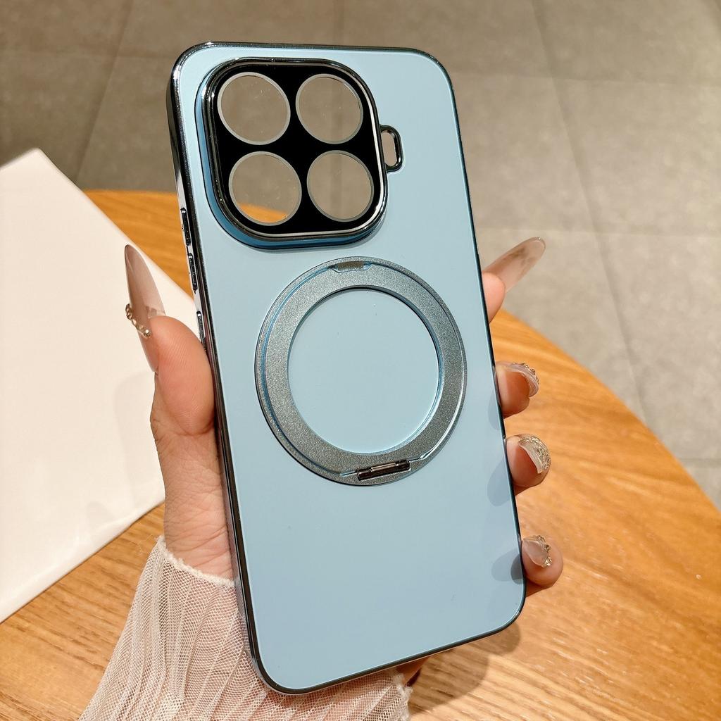 Luxury AG Frosted Anti-fingerprint Electroplated Case for Xiaomi 17T Pro 15T Pro Magnetic 360° Rotation Bracket Shockproof Cover