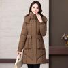 Winter Women Medium To Long Cotton Jacket Thickened Warm Casual Stand Collar Hooded Parker Coat Solid Color Warm Cotton Jacket