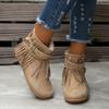 Women's Solid Color Stylish Boots, Side Zipper Buckle Straps & Tassel Decor Boots, Winter Plush Round Toe Ankle Shoes