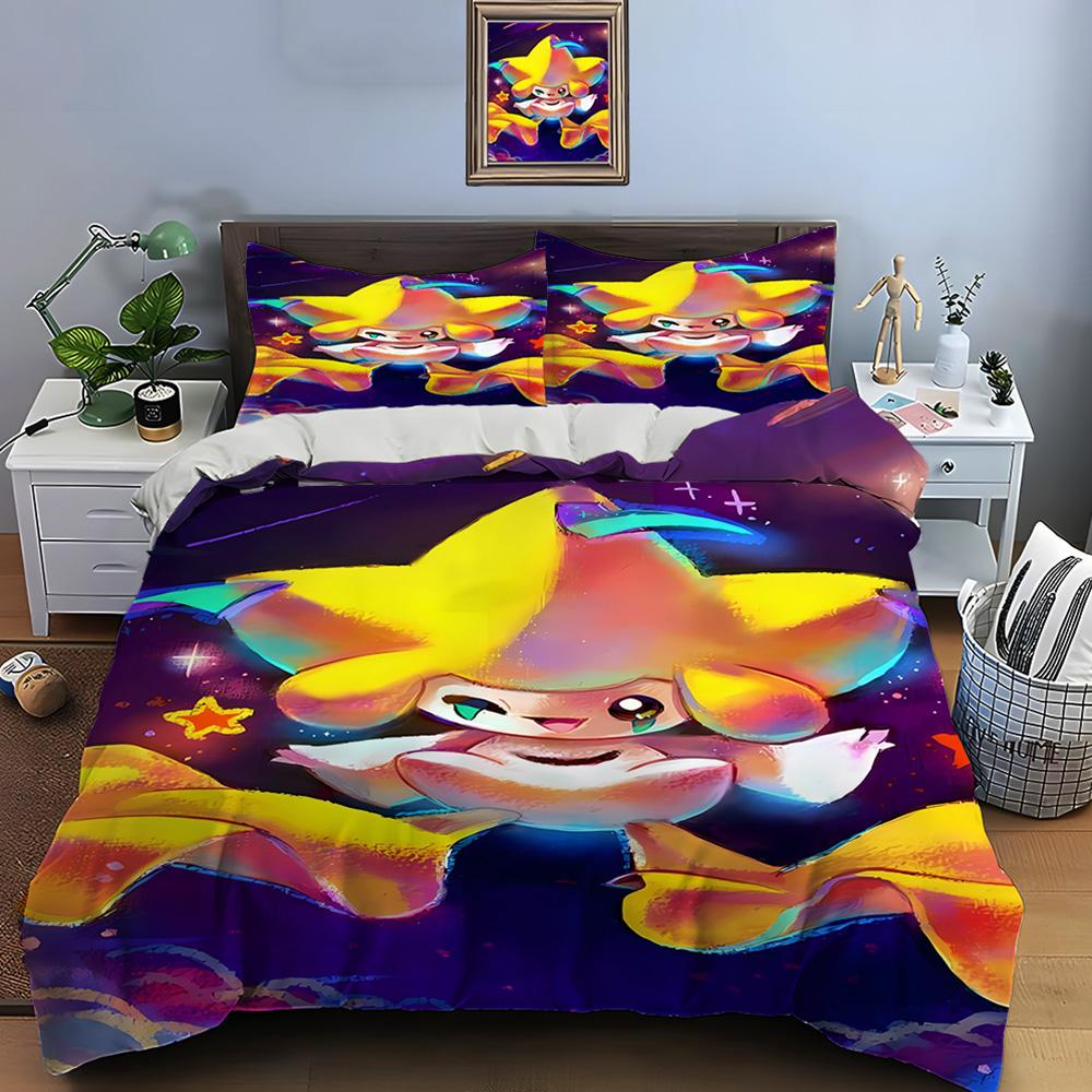 Pokemon Jirachi Printed Soft Quilt Cover Pillowcase Bedding Set Kids Adult Comfortable Bed Set Twin King Bedding Set Luxury