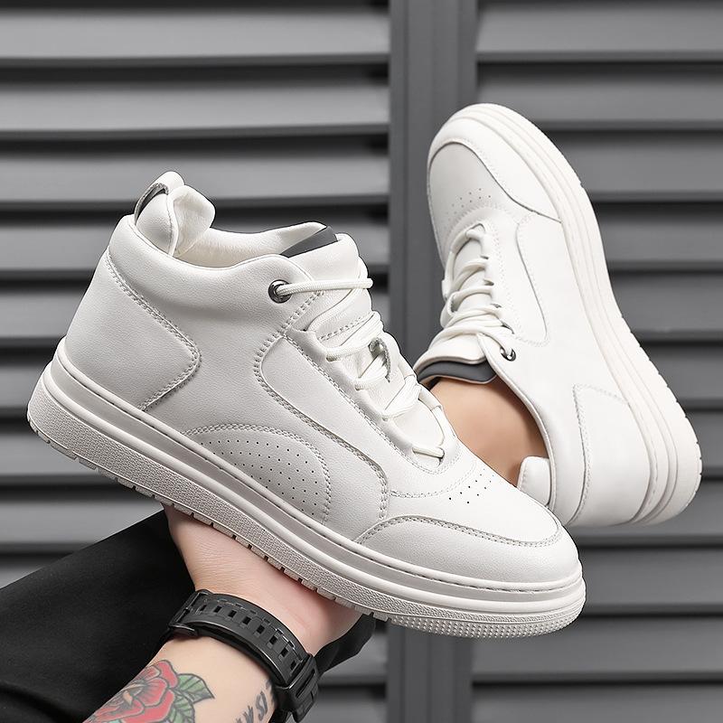 Inner Heightening Board Shoes Men's 8cm 2025 New High-top Casual Little White Shoes Men's Leather Breathable Sports Men's Shoes